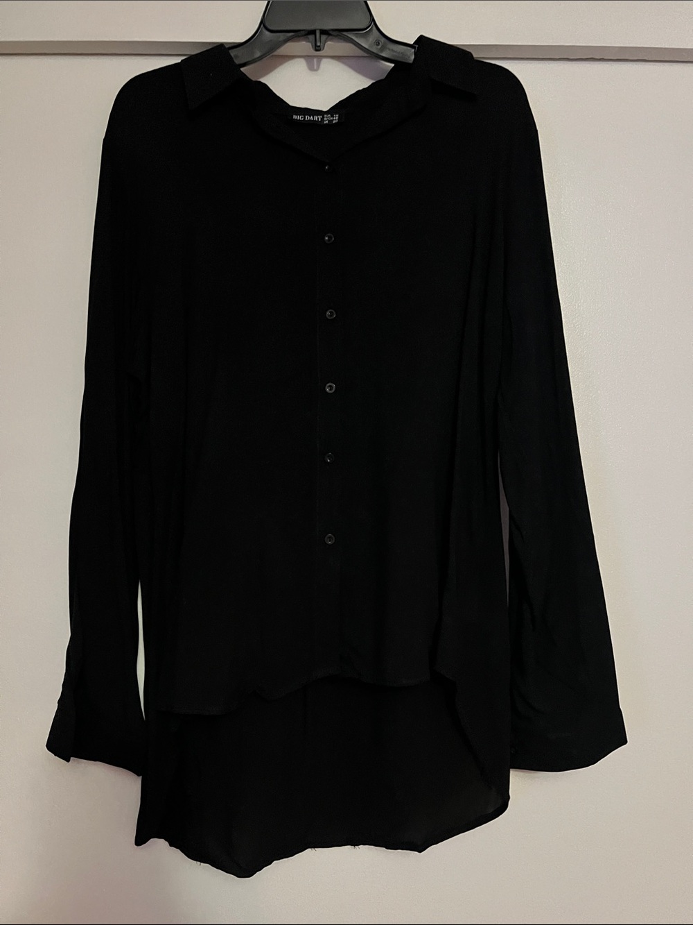 Black Button-Down Long Shirt Great With Leggings